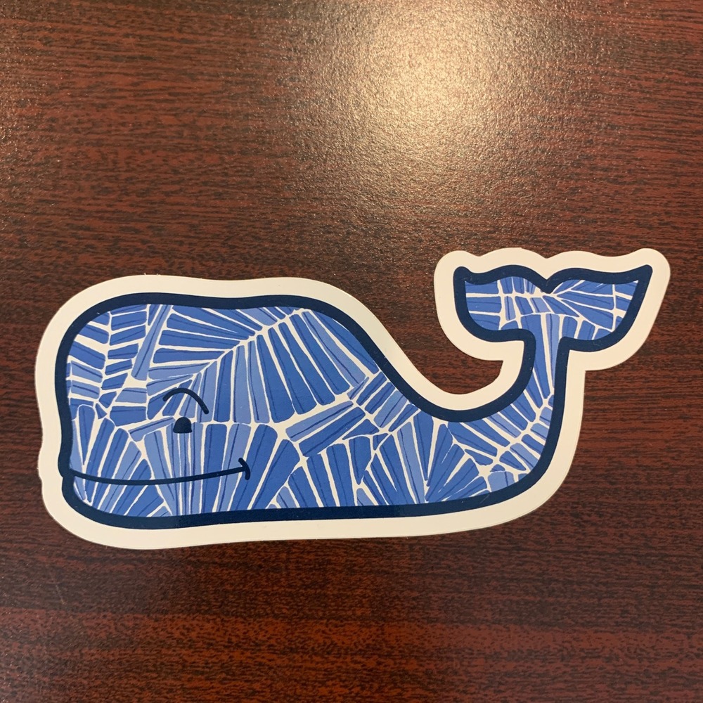 Vineyard Vines Blue White Mosaic Palm Leaf Whale Logo Sticker Decal